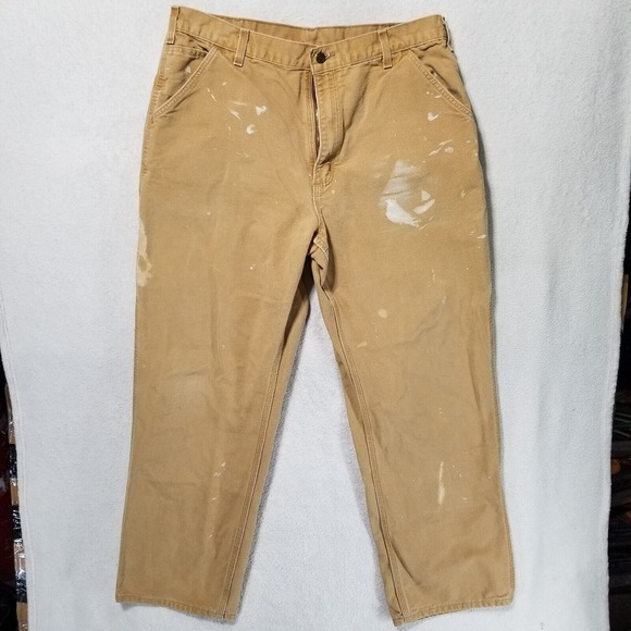 Vintage Carhartt‎ Pants Mens Fit 38x32 Carpenter B11 BRN Logo Distressed Faded - Picture 1 of 16